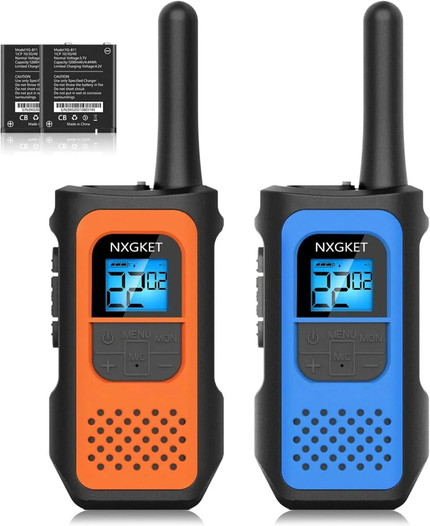 NXGKET Walkie Talkies for Adults 2 Pack, Rechargeable Long Range Walkie Talkie 2 Way Radios 22 Channels VOX Scan LCD Display with Li-ion Battery Type-C Cable for Gift Family Camping Hiking