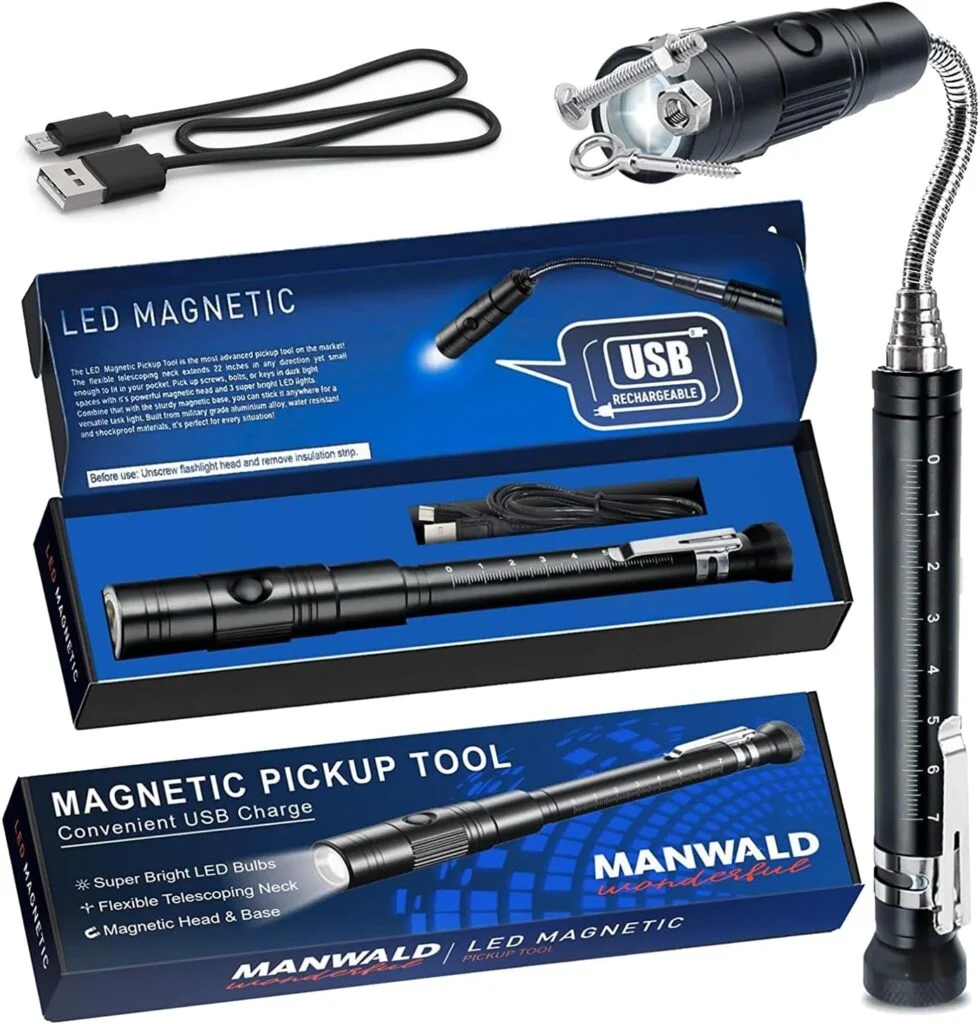 Rechargeable Magnetic Pickup Tool, Valentines Day Gifts for Men, Telescoping Magnetic Flashlights with Extendable Magnet Stick, Cool Gadgets Gifts for Men, Dad, Husband