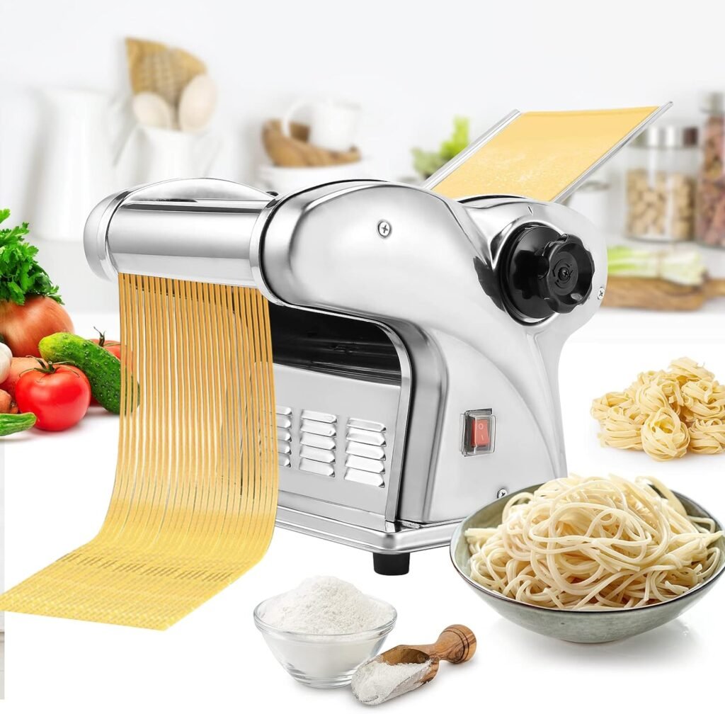 WICHEMI Electric Pasta Maker Machine 3 IN1 Pasta Dough Spaghetti Roller Noodle Pressing Machine Stainless Steel 135W for Home Family Use (2.5mm round noodle+4mm flat noodle+9mm flat noodle)