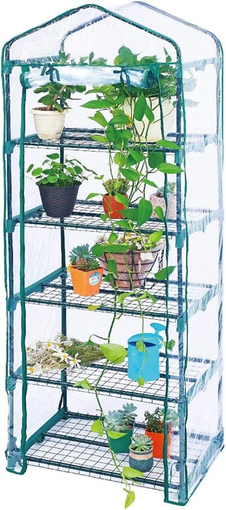 Worth Garden 5 Tier Mini Greenhouse - 75 H x 27 L x 19 W - Sturdy Portable Gardening Shelves with PVC Cover - Small Porch Green House for Growing Plants Flowers Indoor Outdoor