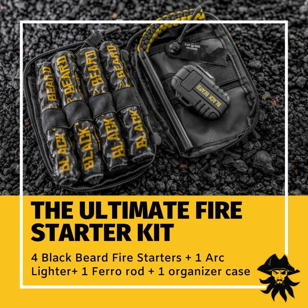 Black Beard Pirates Plunder Fire Starter Kit with Waterproof Plasma Arc Lighter, Ferro Rod Fire Starter Rope | Fast Lighting Fire Starter Kit for Campfires in All-Weather Waterproof Windproof