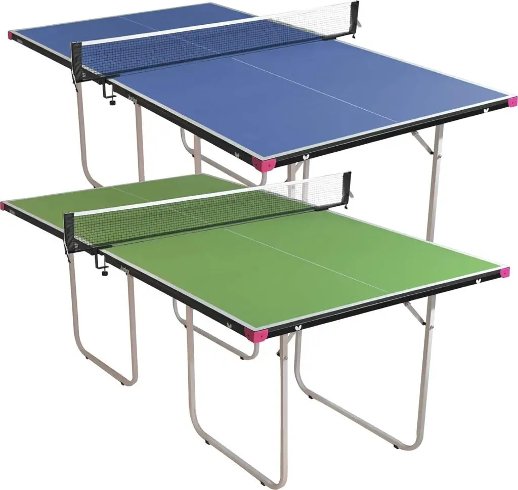 Butterfly Junior Ping Pong Table - 3/4 Size Table Tennis Table - Space Saver Game Table for Game Room - Regulation Height Ping Pong Table - Sturdy Frame - Ships Assembled with Net