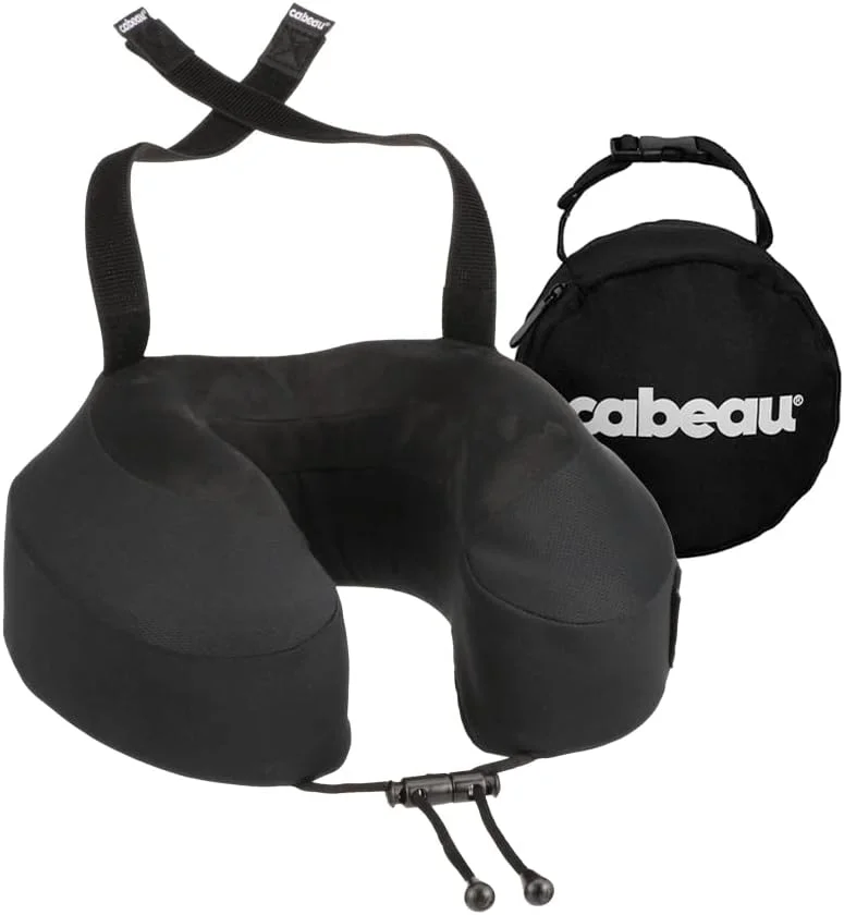 Cabeau Evolution S3 Travel Neck Pillow Memory Foam Neck Support, Adjustable Clasp, and Seat Strap Attachment - Comfort On-The-Go with Carrying Case for Airplane, Train, and Car (Jet Black)