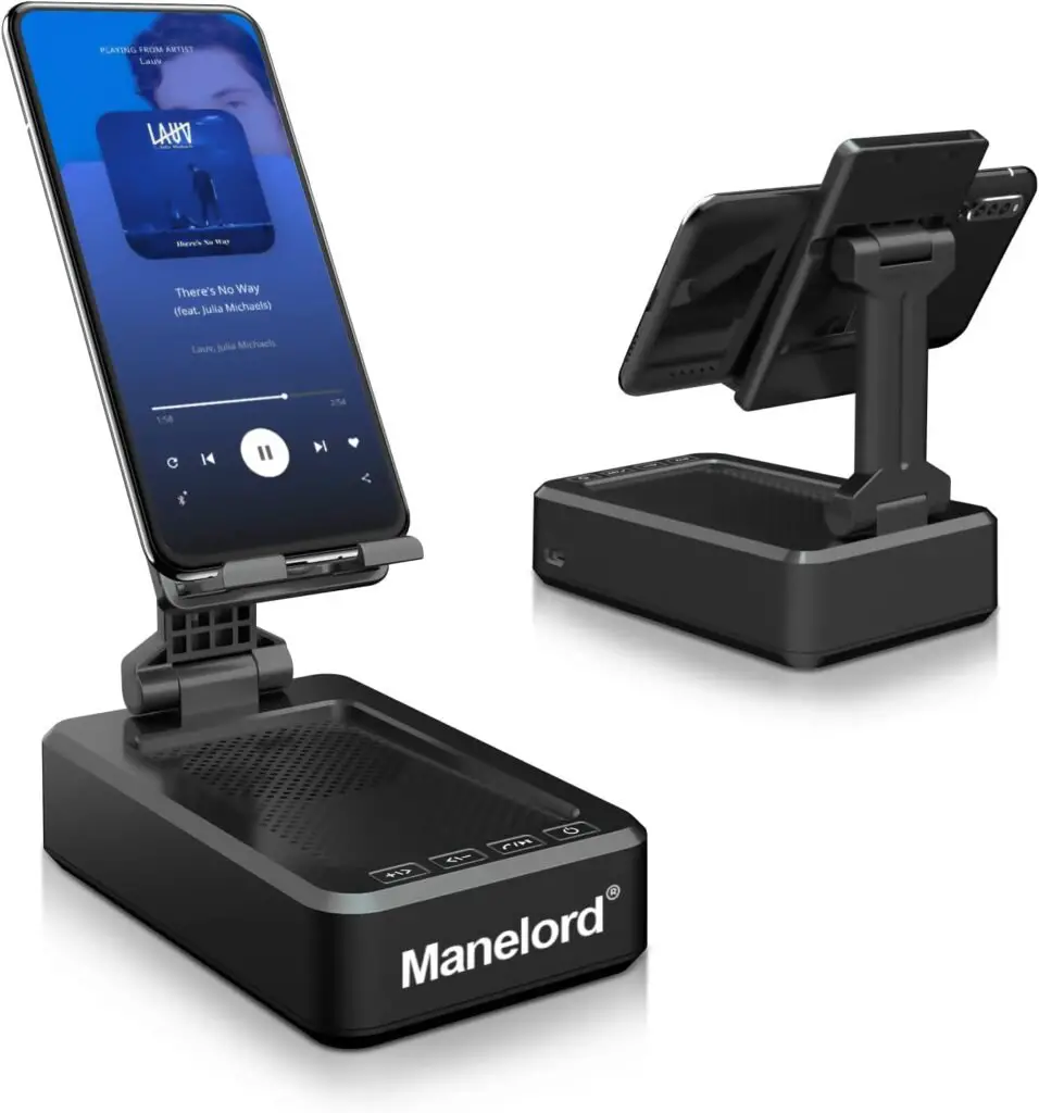 Cell Phone Stand with Wireless Bluetooth Speaker Compatible for iPhone/Samsung/iPad Tablet, Anti-Slip Design Phone Stand with HD Surround Sound for Home,Office,Outdoor etc.