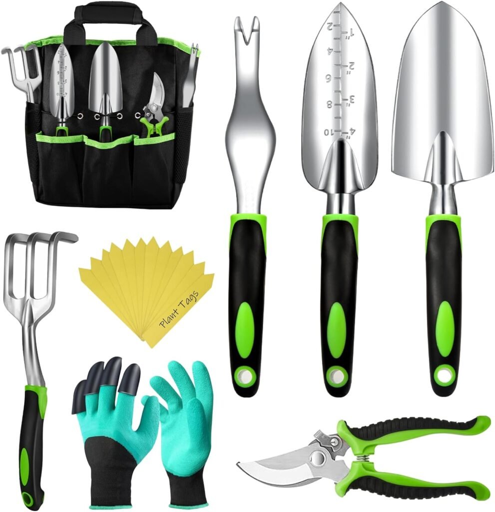 Complete Garden Tools Set (22 Pcs) - Durable Gardening Gifts for Women Men Mom or Dad | Ergonomic Gardening Hand Tools Kit Includes Weeder, Pruner, Transplanter, Trowel, Rake, Bag, and More