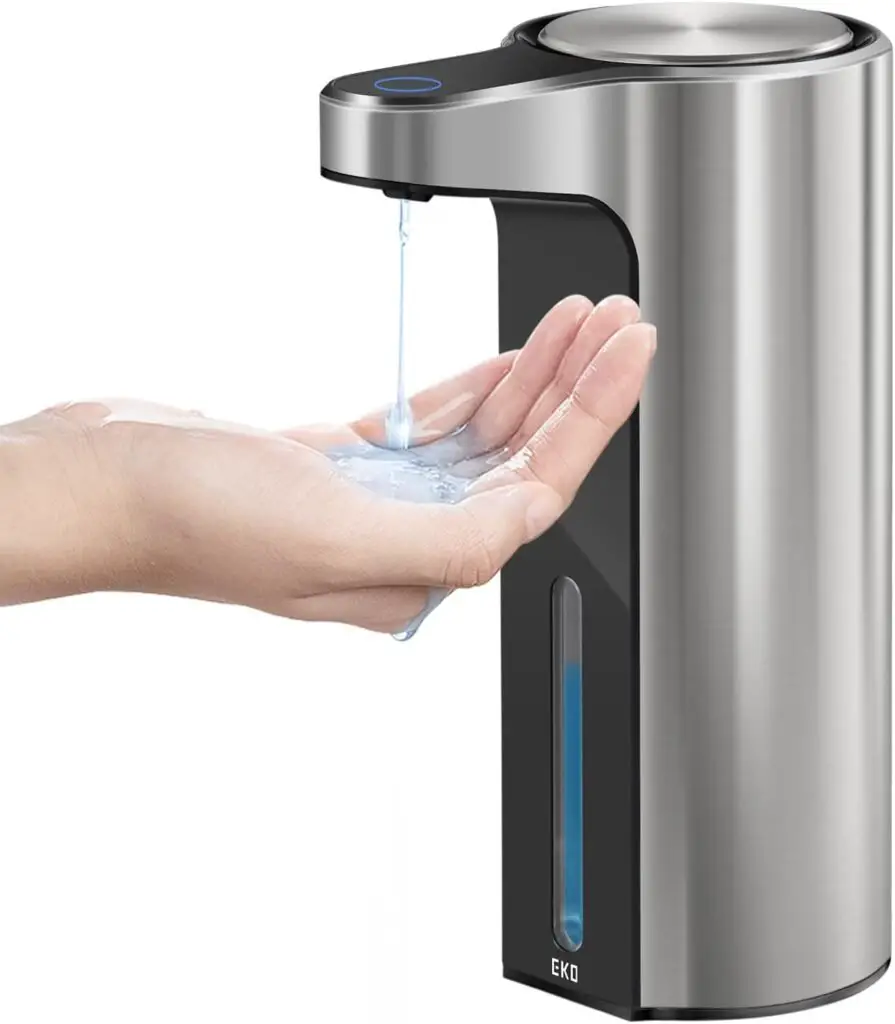 EKO Aroma Touchless Automatic Soap Dispenser for Kitchen and Bathroom, Liquid Hand Soap Dispenser, Water-Resistant and Rechargeable, 9 fl oz (Stainless)