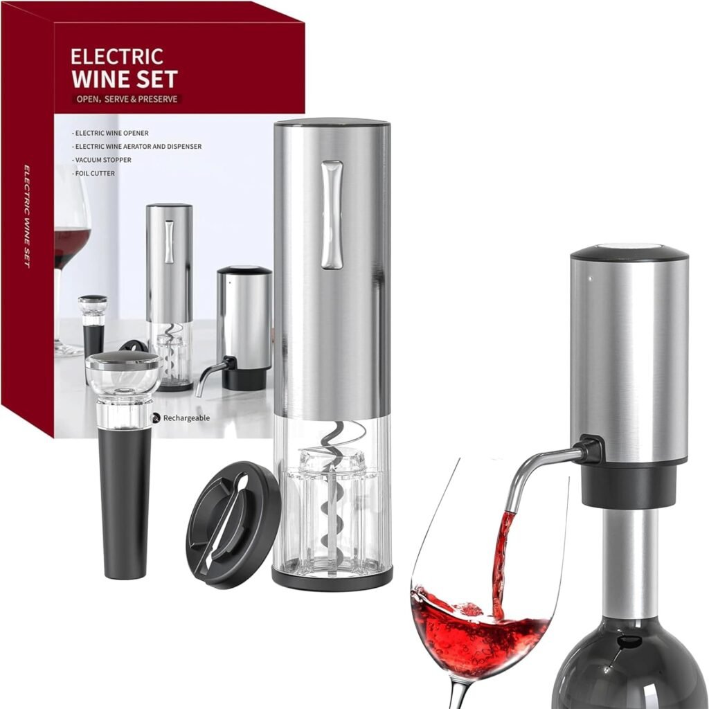 Electric Wine Aerator Opener Set, Electric Wine Decanter+Electric Wine Opener+Wine Foil Cutter+Vacuum Wine Stopper Gift Set for Wine Lovers Beginner Enthusiast