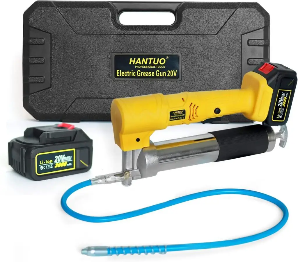 HANTUO 20V Cordless Grease Gun, Electric Grease Gun Professional High Pressure 10000 PSI Cordless Grease Guns, Inclued Battery with Carrying Case