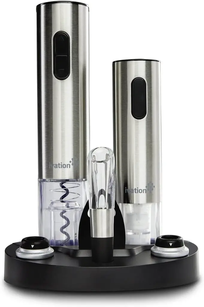 Ivation Electric Wine Gift Set - Includes Electric Bottle Opener, Wine Aerator, Electric Vacuum Preserver, Stoppers, Foil Cutter Charging Base
