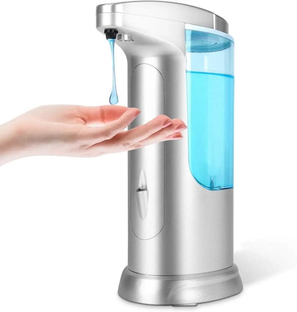 JUVINST Touchless Automatic Soap Dispenser,13.5oz/400ML Automatic Liquid Soap Dispenser with Adjustable Soap Dispensing Volume Control for Bathroom Kitchen Hotel Restaurant (Silver)