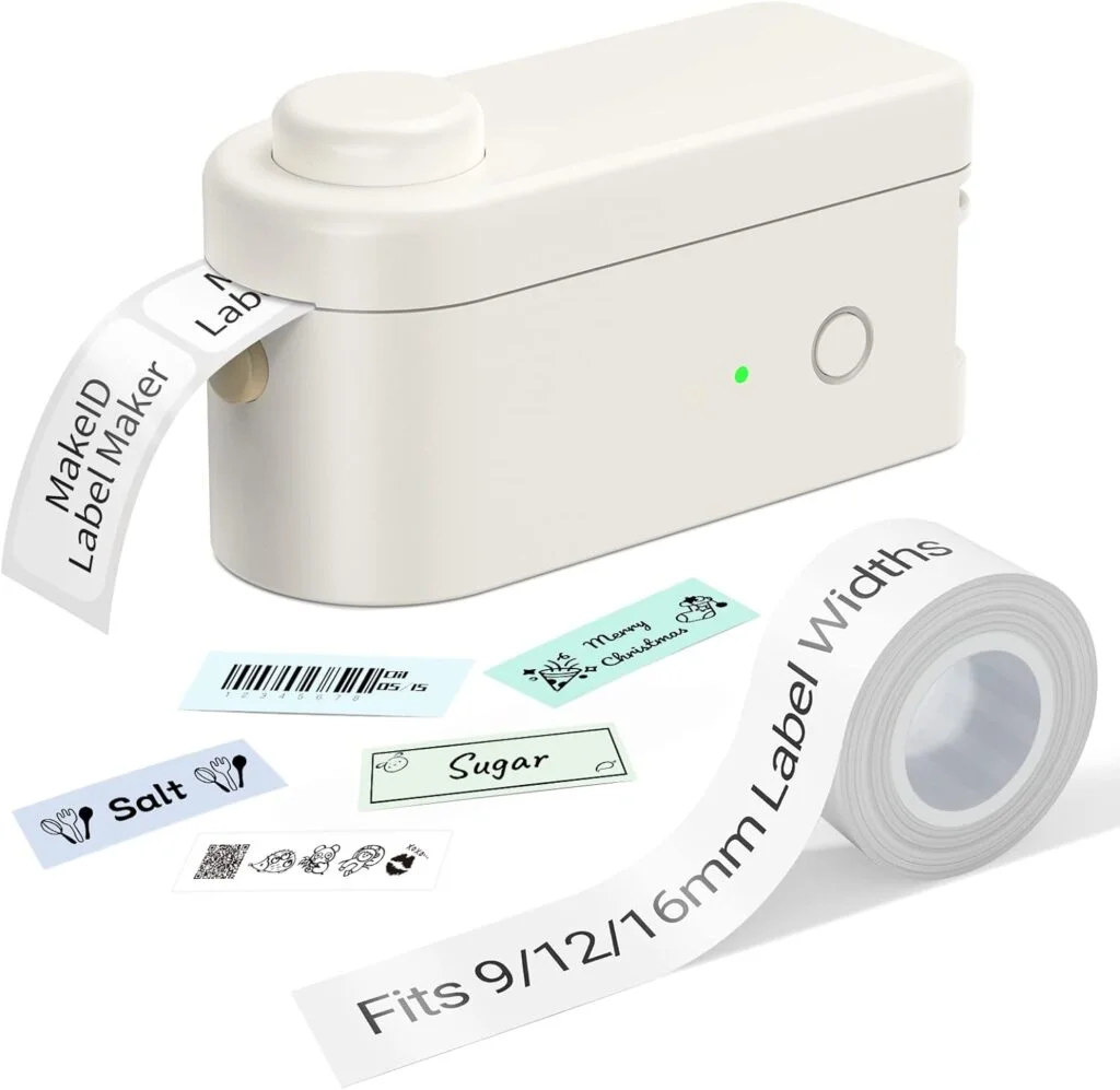 Makeid Label Maker Machine with Tape - Compatible with 9/12/16mm Waterproof Tape, Portable Rechargeable with Built-in Cutter Wireless Label Printer Compatible with Android iOS Devices