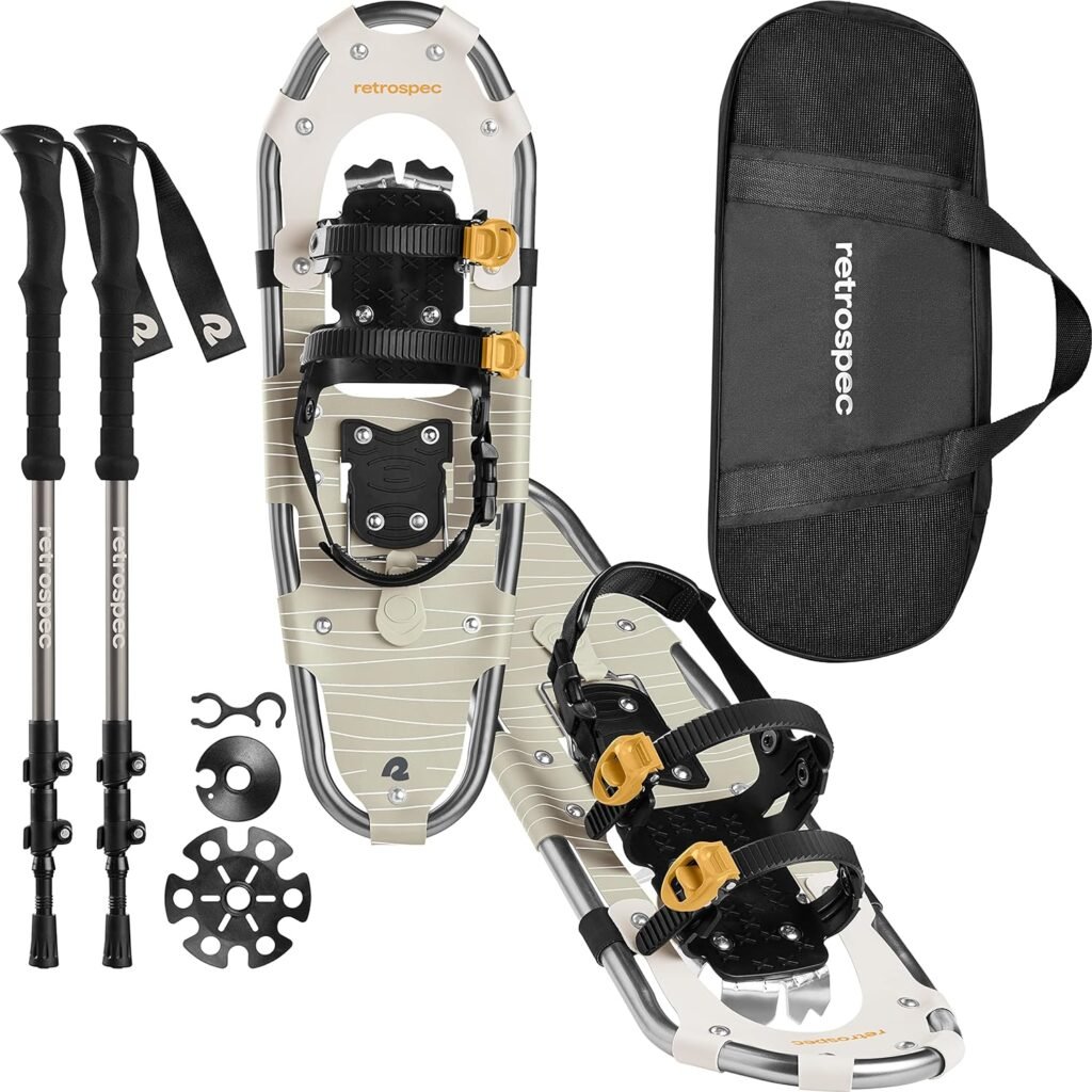 Retrospec Drifter 21/25/30 Inch Snowshoes Trekking Poles Bundle for Men, Women, and Youth - Durable All Terrain with Adjustable Binding, Carry Bag and Lightweight Aluminum Walking Hiking Poles