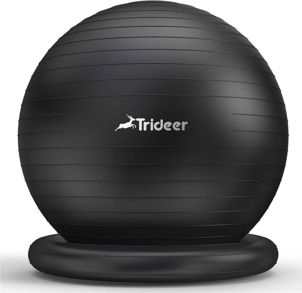 Trideer Ball Chair Yoga Ball Chair Exercise Ball Chair with Base for Home Office Desk, Stability Ball Balance Ball Seat to Relieve Back Pain, Home Gym Workout Ball for Abs, Pregnancy Ball with Pump