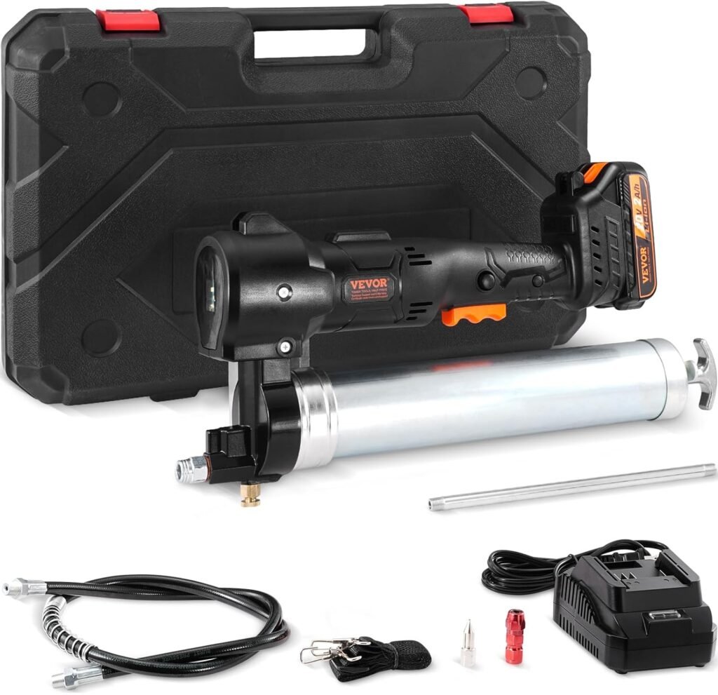 VEVOR Cordless Grease Gun, 20-Volt, 10,000 PSI, 39 Long Hose, Electric Grease Gun Kit Professional High Pressure Battery Powered Grease Gun with Carrying Case, Battery and Charger Included, Black