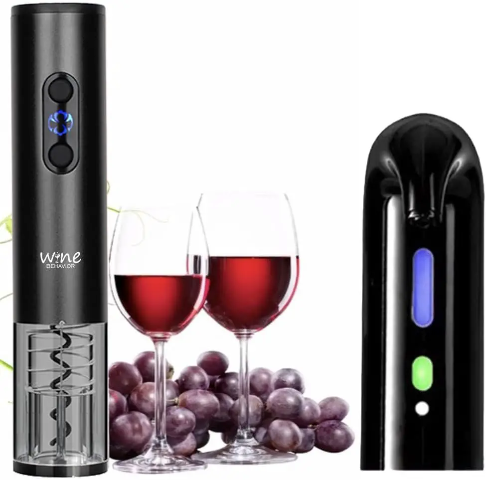 Wine Opener and Aerator Set, Electric Rechargeable Wine Opener, Aerator Decanter, Dispenser, Foil Cutter, Vacuum Stopper, Ideal Gift for Wine Lovers, Holidays, and Special Occasions (Black)