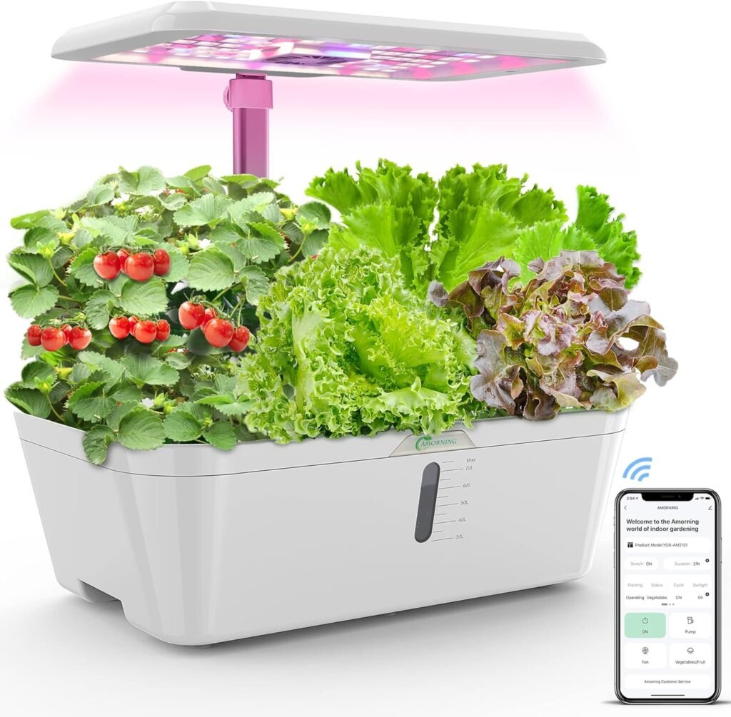 Alexa-WiFi Control APP 15Pods 7.5L Hydroponics Growing System Water Tank,Smart Indoor Garden LED Grow Light Included Seeds Built-in Fan,Pump,Up to 19.3