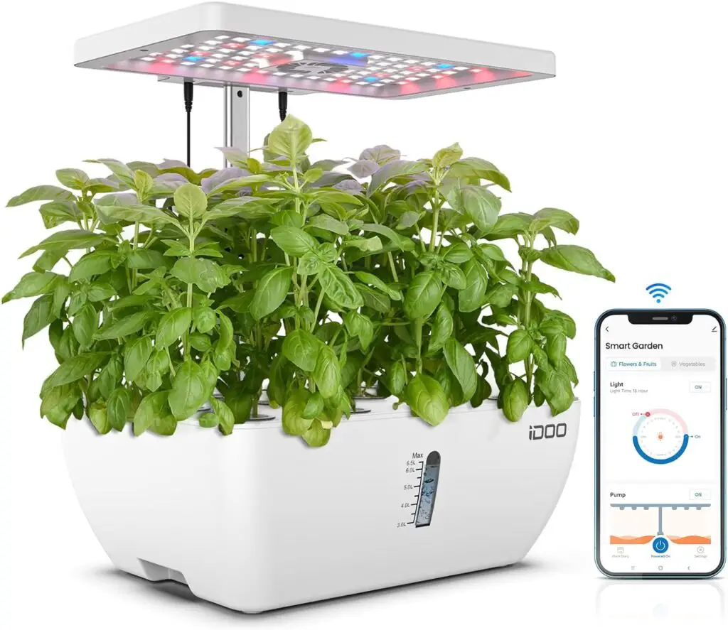 iDOO WiFi 12 Pods Hydroponic Growing System with 6.5L Water Tank, Smart Hydro Indoor Herb Garden Up to 14.5, Plants Germination Kit with Pump System, Fan, Grow Light for Home Kitchen Gardening, White