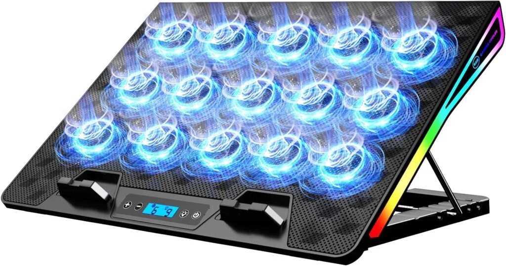 KeiBn Laptop Cooling Pad, Gaming Laptop Fan Cooling Pad with 15 Quiet Fans, RGB Laptop Cooler for 15.6-18 Inch, 4 Height Stands, 2 USB Ports - Blue