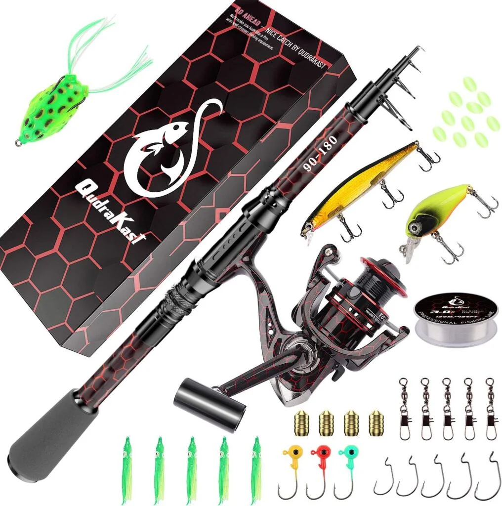 Fishing Rod and Reel Combos, Unique Design with X-Warping Painting, Carbon Fiber Telescopic Fishing Rod, Best Gift for Fishing Beginner and Angler
