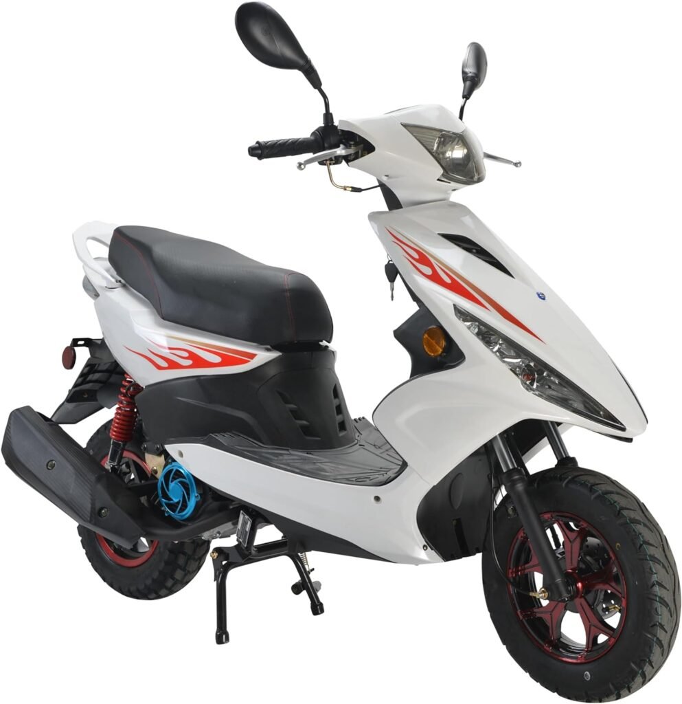 HHH Wave 150cc Fully Automatic Gas Scooter Moped for Youth and Adult 150 cc Adult Bike with 10 Aluminum Wheels - White